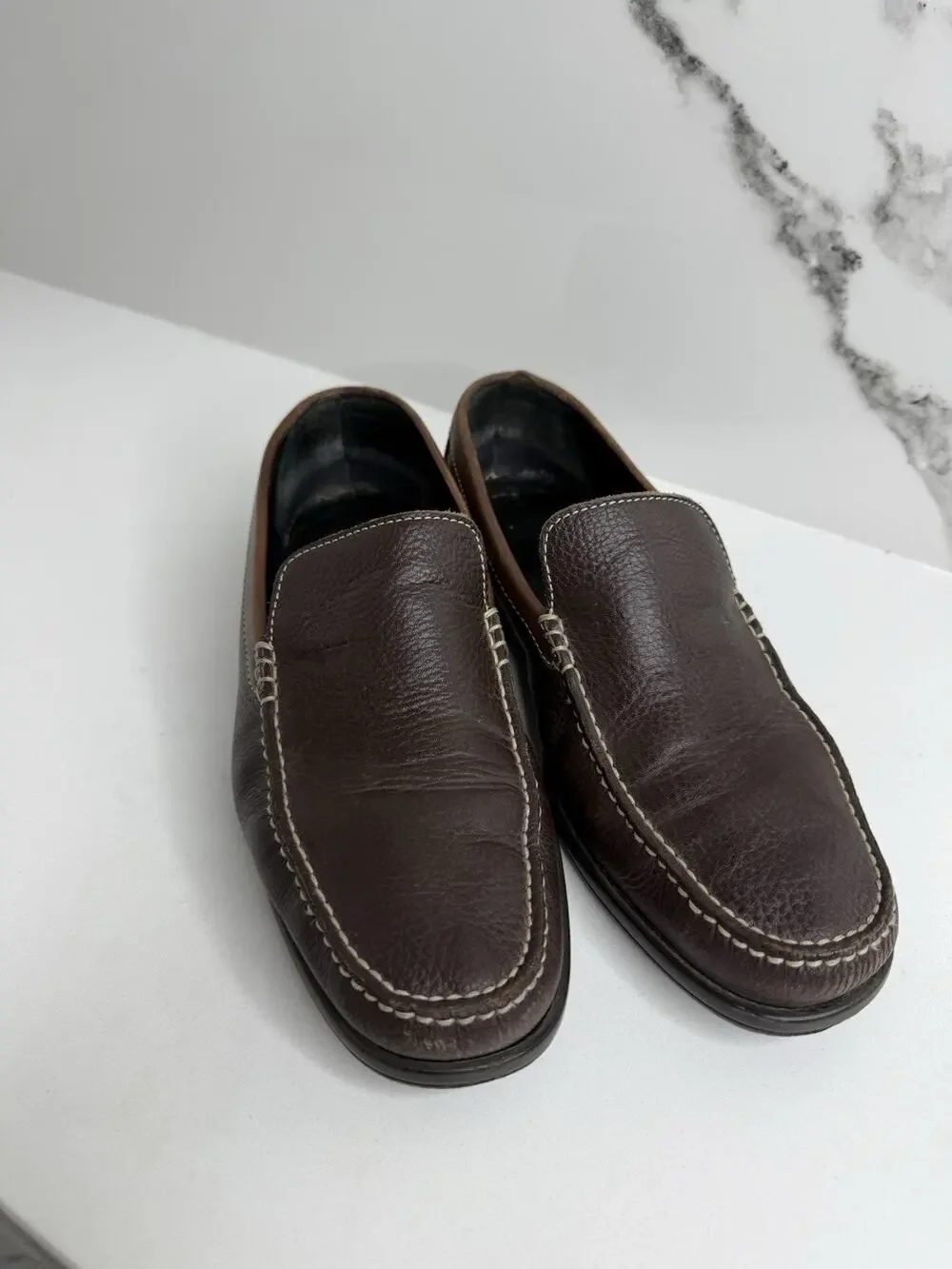 A Testoni Mens Loafer Shoes Size 7.5 Grained brown Leather Slip On T-Way